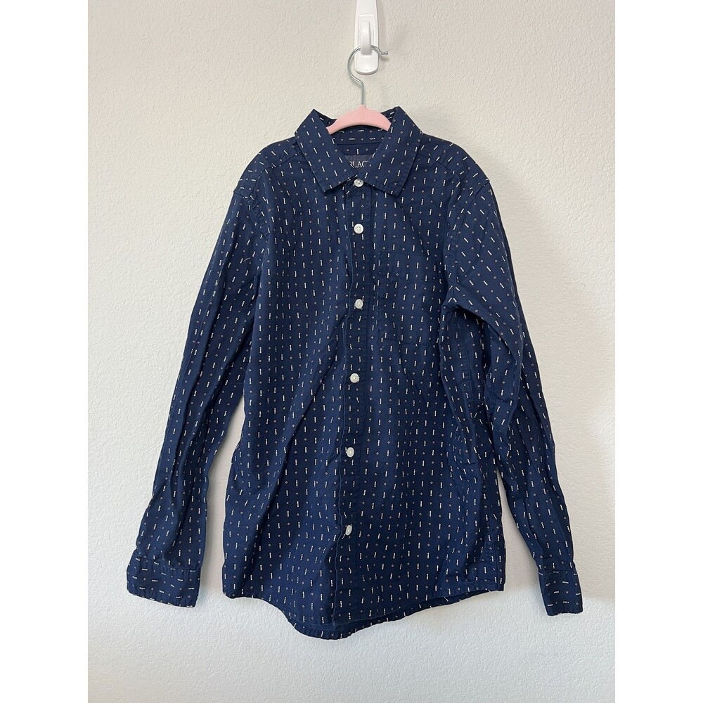 The Children's Place Boys Size 10/12 L Navy Geometric Long Sleeve Button Shirt